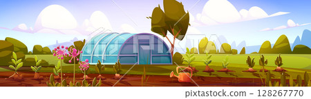 Cartoon garden greenhouse landscape 128267770