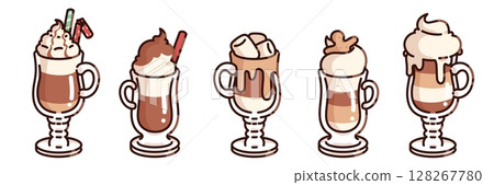 Christmas coffee cup set with layered latte glass 128267780