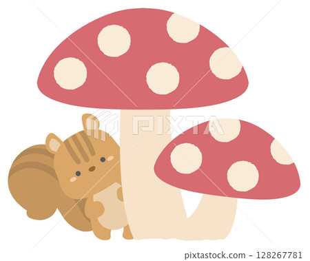 松鼠和秋天的蘑菇 松鼠和秋天的蘑菇 128267781