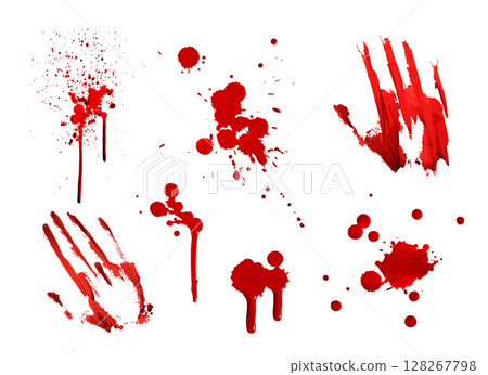 Red bloodstain set for halloween horror designs 128267798