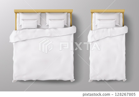 Modern wooden bed top view Modern wooden bed top view 128267805