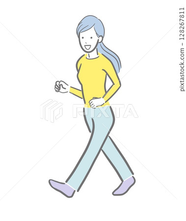 一位年輕女子大步走的淡色插圖 一位年輕女子大步走的淡色插圖 128267811