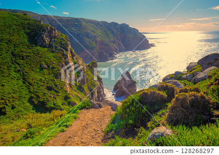 Rocky seascape. Region of Cape Roca, Atlantic Ocean, Portugal Rocky seascape. Region of Cape Roca, Atlantic Ocean, Portugal 128268297
