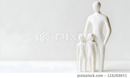 Family Sculpture on Minimalist Background Symbolizing Connection and Love 128268651