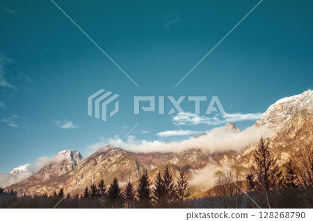 Mountain ridge against the blue sky. Rio Bianco State Reserve. Udine, Italy 128268790