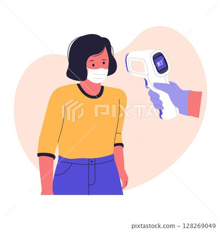 Temperature Check with Infrared Thermometer 128269049