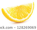 Juicy lemon slice showing refreshing pulp and rind 128269069
