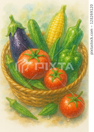 新鮮蔬菜套餐:茄子、番茄、玉米、青椒 新鮮蔬菜套餐:茄子、番茄、玉米、青椒 128269120