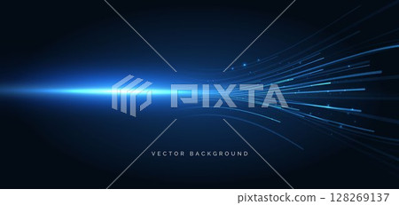 Technology futuristic horizontal lines glowing on dark blue background. 128269137