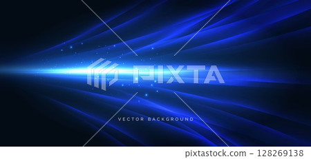 Technology futuristic curved lines glowing on dark blue background. 128269138
