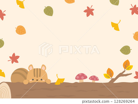 Cute frame material of squirrels and leaves in autumn forest 128269264