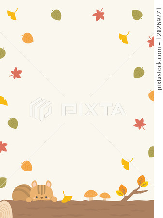 Autumn cute frame with autumn leaves, ginkgo and squirrel 128269271