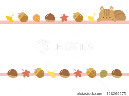 Frame of maple and ginkgo leaves and squirrels Frame of maple and ginkgo leaves and squirrels 128269275