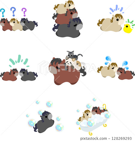 A set of pop and cute pony illustrations. 128269293