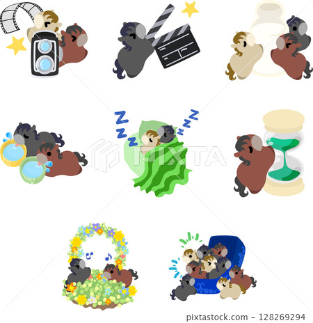 一組流行又可愛的小馬插畫。 一組流行又可愛的小馬插畫。 128269294