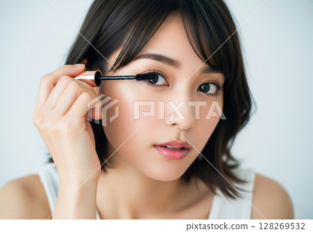 女模特兒的目光，用睫毛膏強調她的眼睛 128269532