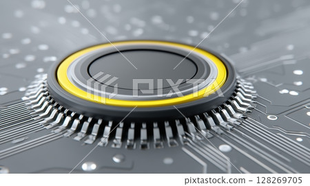 Quantum Computing Laboratory concept, Close-up of a modern computer circuit with a central processing unit. Quantum Computing Laboratory concept, Close-up of a modern computer circuit with a central processing unit. 128269705