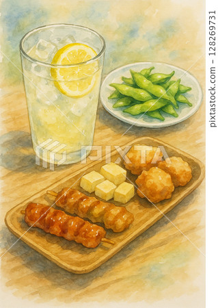 Lemon sour with lemon and snacks Lemon sour with lemon and snacks 128269731
