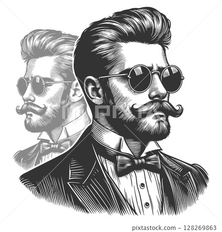 Stylish Bearded Man sketch raster illustration 128269863