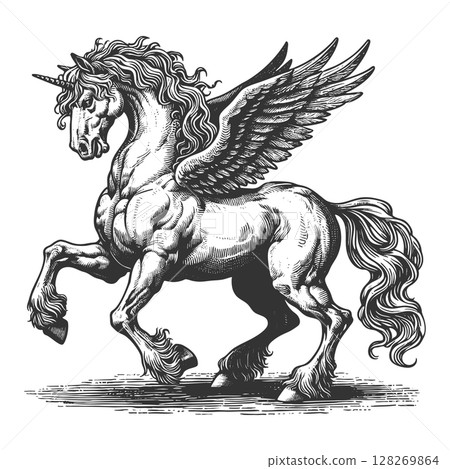 Majestic Winged Unicorn raster illustration 128269864
