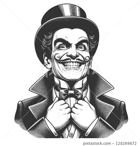 Eccentric Man in Top Hat Grinning Widely raster Eccentric Man in Top Hat Grinning Widely raster 128269872