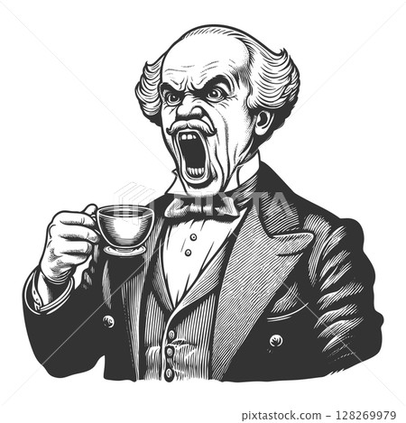 Funny Excited Man Holding Coffee Cup raster 128269979