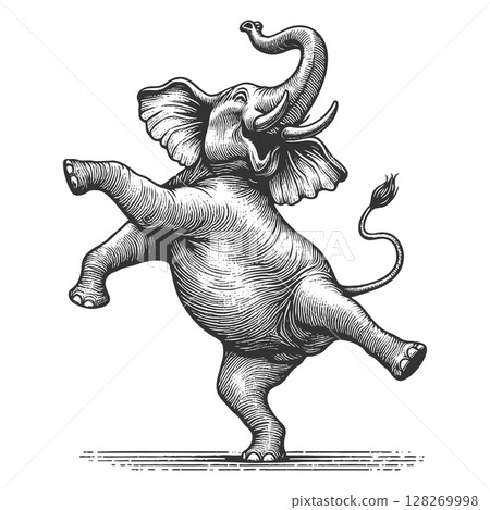 Dancing Elephant engraving raster illustration Dancing Elephant engraving raster illustration 128269998