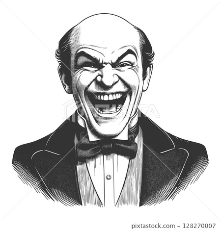 Bald Man Laughing Loudly in Vintage Style vector 128270007