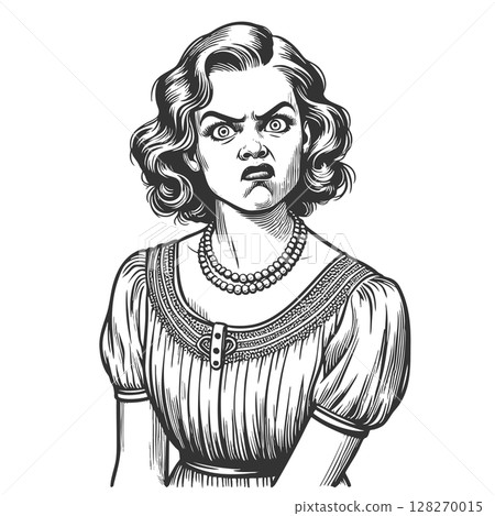 Angry Vintage Woman Disgusted Expression raster Angry Vintage Woman Disgusted Expression raster 128270015