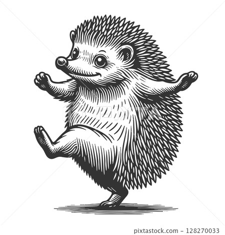 Dancing Hedgehog engraving sketch raster illustration 128270033