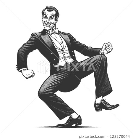 Dancing Gentleman engraving vector illustration 128270044
