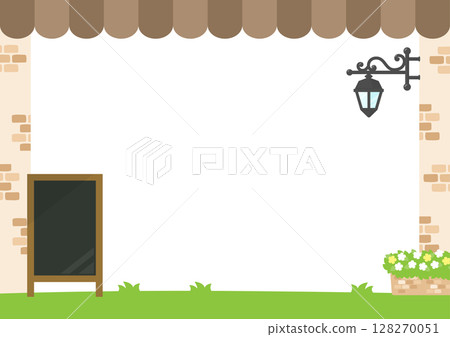 帶有棕色帳篷屋頂、斗篷和黑板的咖啡廳框架 128270051