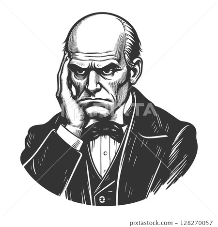 Frustrated Bald Man sketch raster illustration 128270057