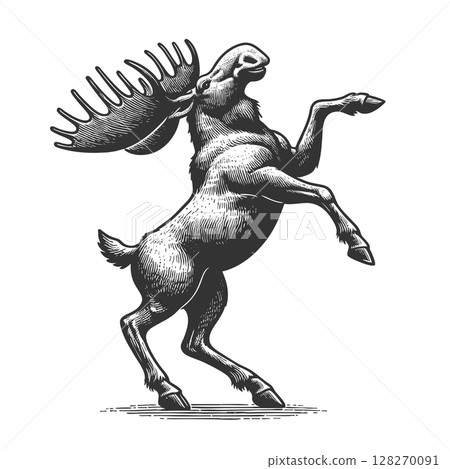 Rearing Moose engraving sketch vector illustration 128270091
