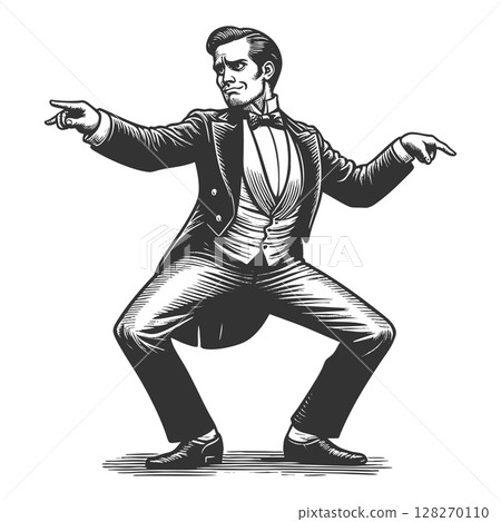 Dancing Gentleman engraving vector illustration Dancing Gentleman engraving vector illustration 128270110