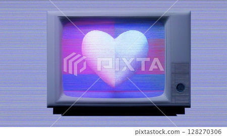 Vintage TV displaying a heart graphic in a retro glitch effect style. Vintage TV displaying a heart graphic in a retro glitch effect style. 128270306