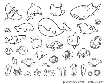 可愛的手繪大海插圖 可愛的手繪大海插圖 128270394