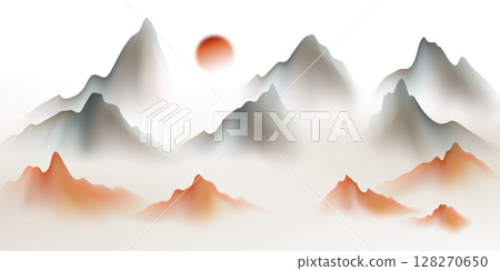Modern design vector illustration of beautiful Chinese ink landscape painting. 128270650