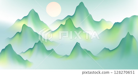Modern design vector illustration of beautiful Chinese ink landscape painting. 128270651