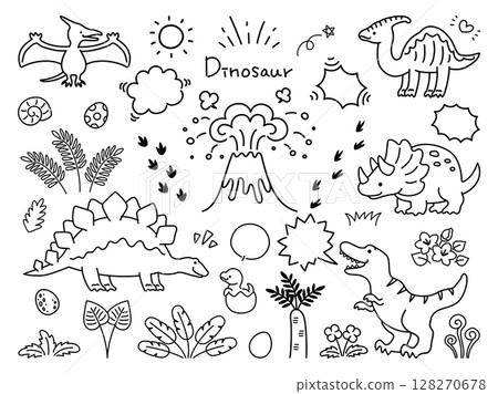 Cute hand-drawn style illustration material set of dinosaurs 128270678