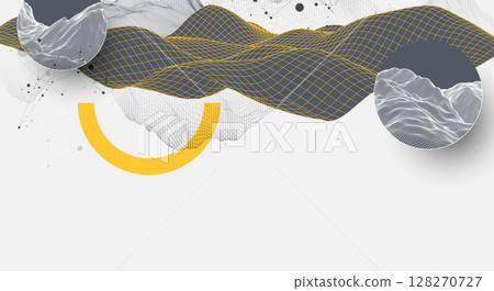 The abstract wave is made in a frame style. Template for science and technology presentation. Vector art. The abstract wave is made in a frame style. Template for science and technology presentation. Vector art. 128270727