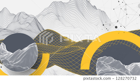 The abstract wave is made in a frame style. Template for science and technology presentation. Vector art. 128270732