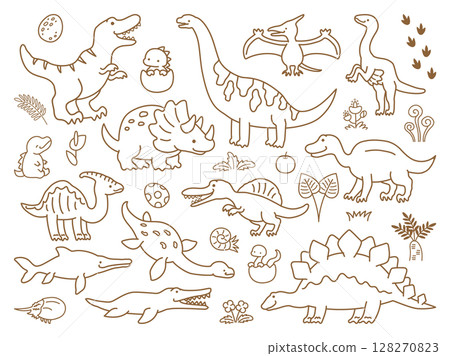 Dinosaur illustration, brown lines 128270823