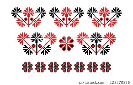 Red and black floral embroidery ornaments patterns 128270826