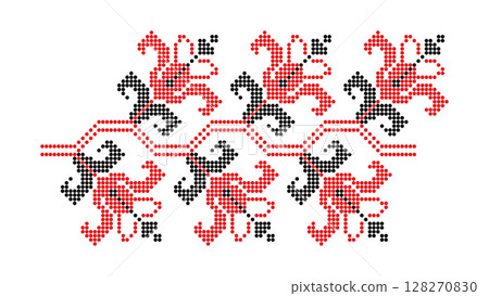 Ukrainian ethnic floral beaded repeated ornament 128270830