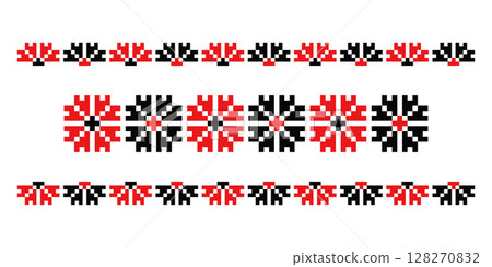 Red and black floral embroidery ornaments set Red and black floral embroidery ornaments set 128270832