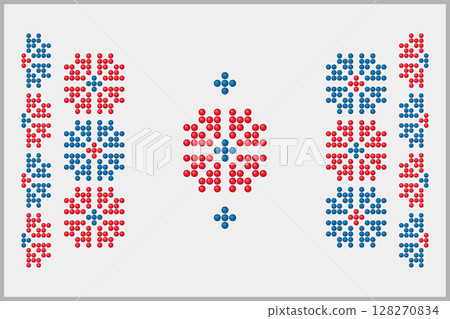 Ukrainian repeated ornaments in red blue beads Ukrainian repeated ornaments in red blue beads 128270834