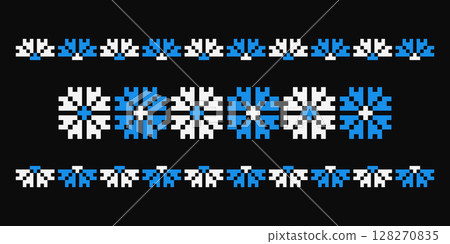 Floral Ukrainian border ornament pattern on black 128270835