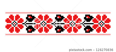 Red and black floral Ukrainian embroidery ornament 128270836
