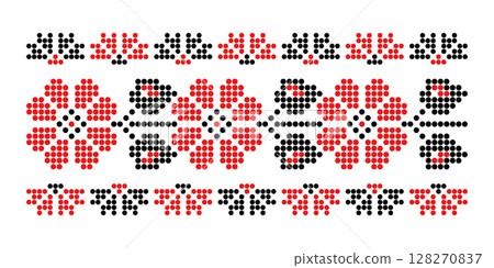 Ukrainian traditional floral dotted repeated motif 128270837
